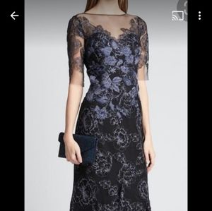 Teri Jon black blue wedding illusion lace floral tulle gown 6